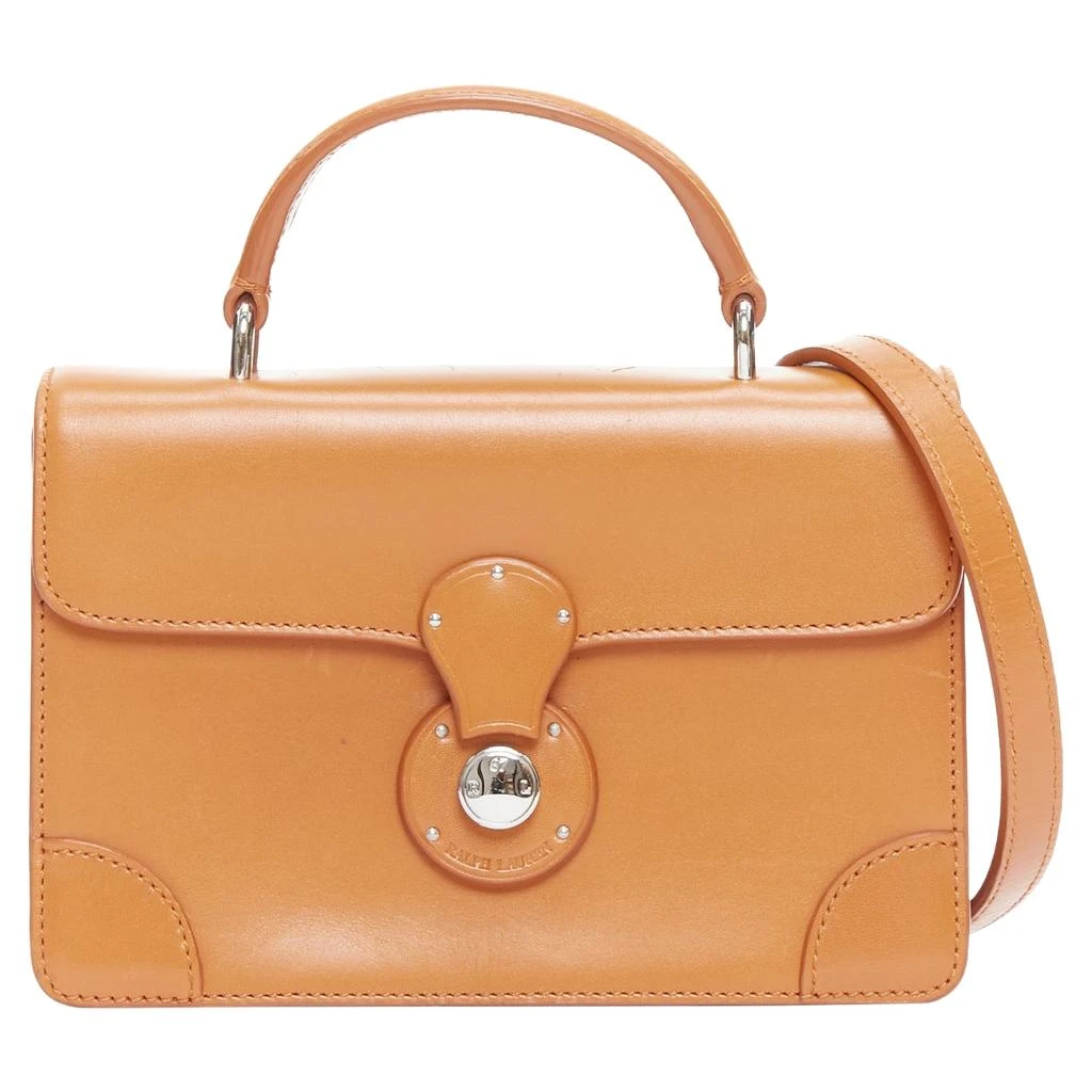 Ralph Lauren Ricky tan leather hardware top handle crossbody satchel bag 1
