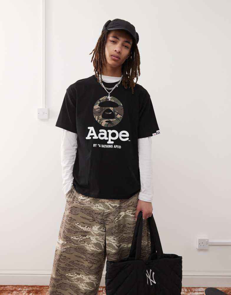 AAPE Aape by A Bathing Ape logo camo t-shirt in black