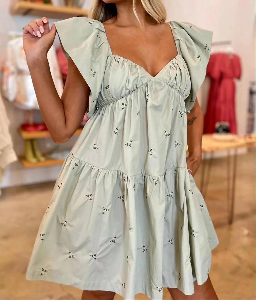 En Saison Poplin Sweetheart Neckline Mini Dress In Sage 2