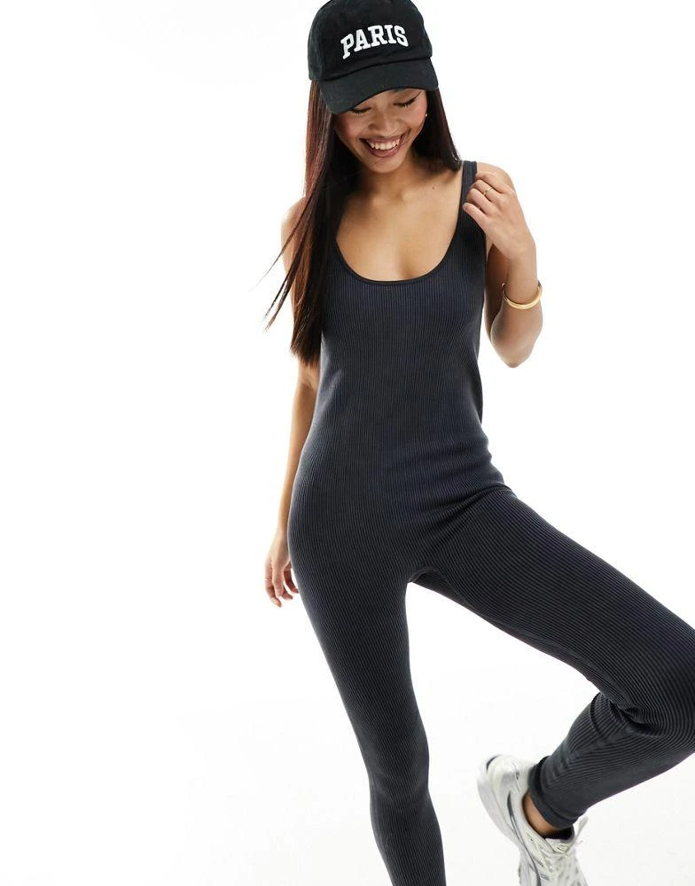 Miss Selfridge Miss Selfridge seamless rib unitard in washed grey 2