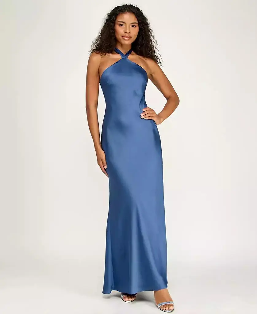Alex & Sophia Juniors' Satin Halter Neck Gown