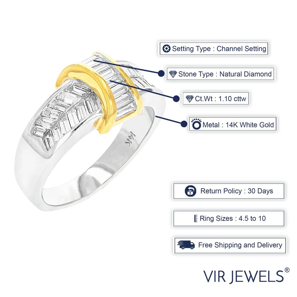 Vir Jewels 1.10 cttw Baguette Diamond Wedding Band 14K Yellow and White Gold Channel 4