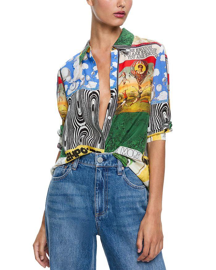 Alice + Olivia Willa Printed Silk Blouse