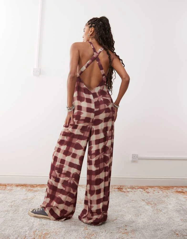 Reclaimed Vintage Reclaimed Vintage cami jumpsuit with open back in red check floral print 1