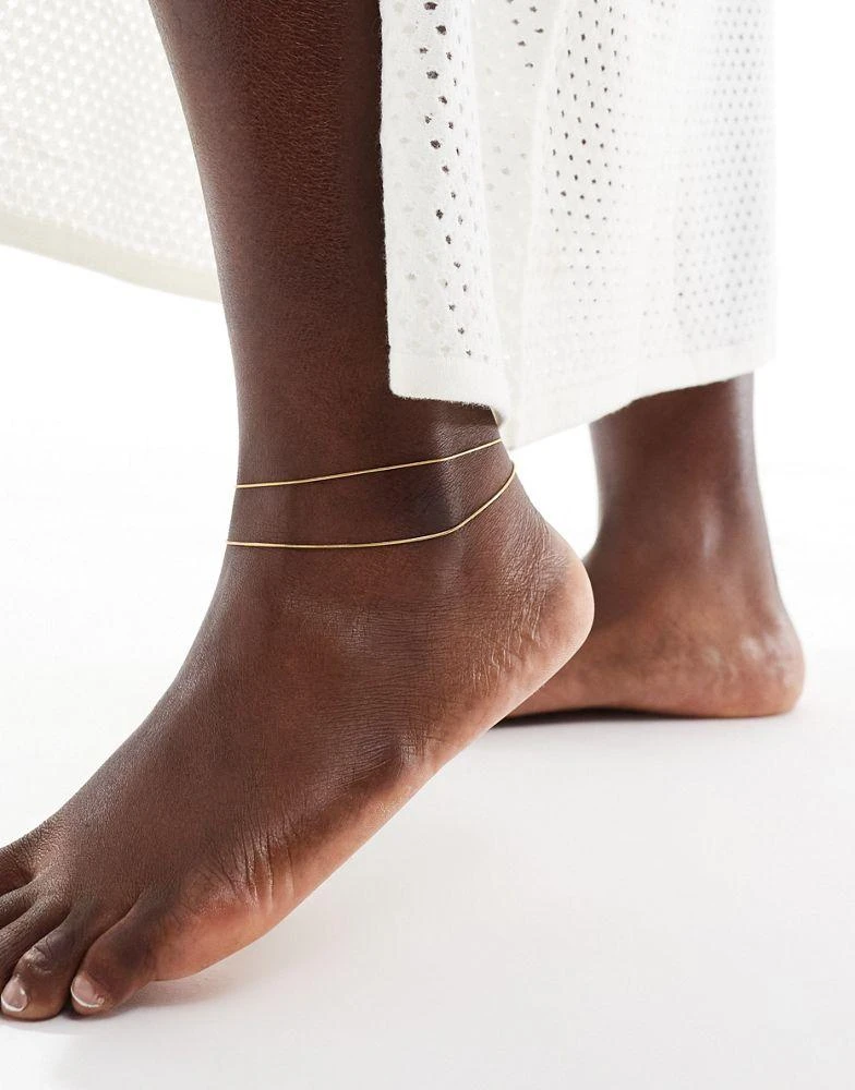 ASOS ASOS DESIGN Curve waterproof stainless steel anklet with multirow fine snake chain design in gold tone 4