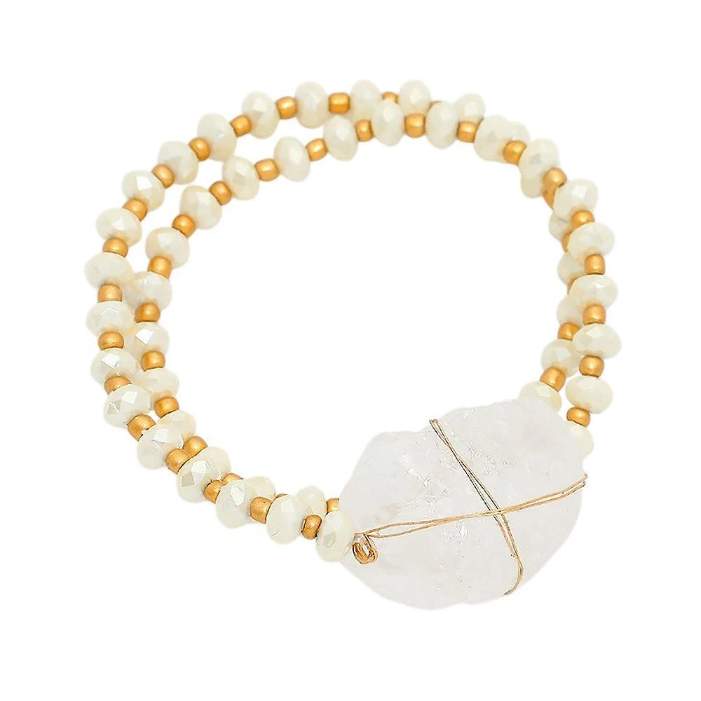 FASHNZFAB Raw quartz accented pearl strand wrap stretch bracelet 2