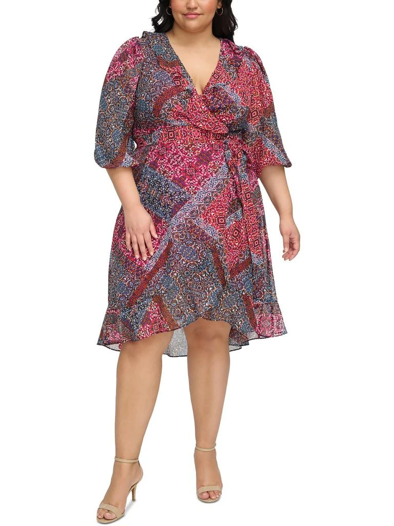 Jessica Howard Plus Womens Printed Knee-Length Wrap Dress 1