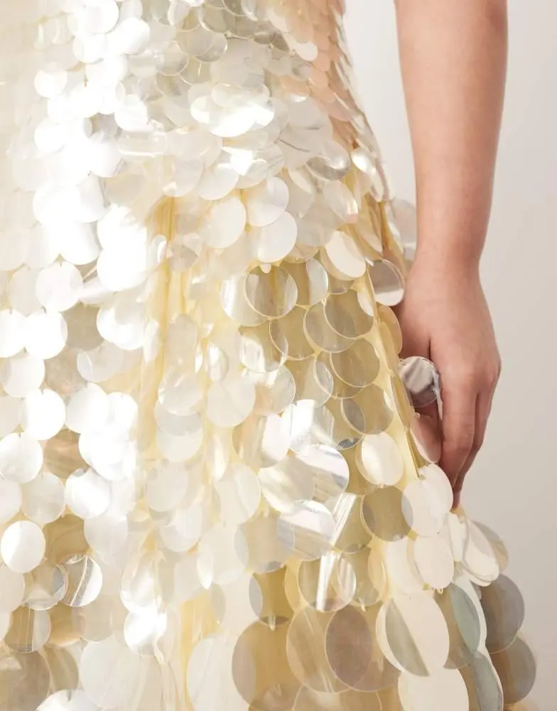 ARRANGE ARRANGE Curve embellished disc sequin square neck full skirt midi  dress in lemon - Dresses & Skirts - Free Shipping - BeyondStyle