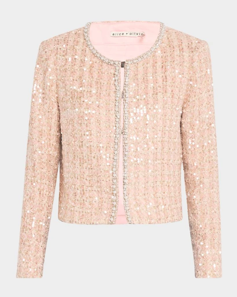 Alice + Olivia Kidman Embellished Plaid Tweed Boxy Jacket 1