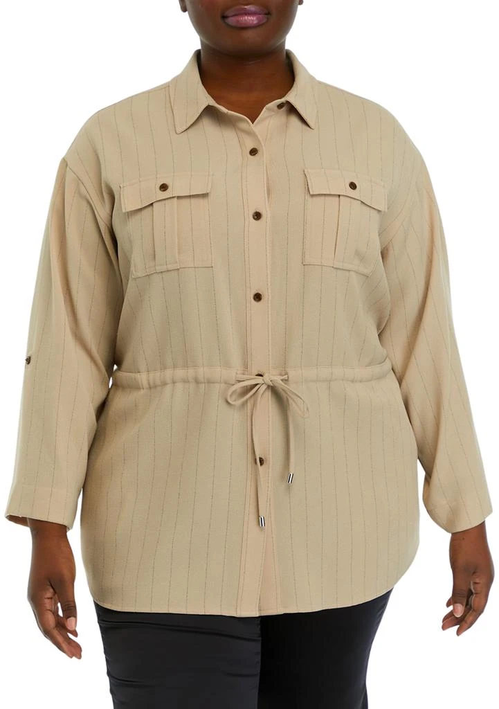 Calvin Klein Plus Size Roll Sleeve Textured Stripe Shirt Jacket
