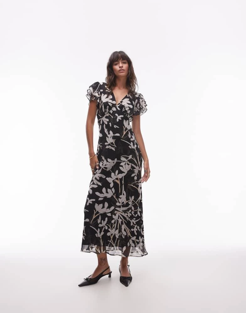 Shop Topshop flutter sleeve midi dress in mono floral on Sale at  BeyondStyle  Get 65% Off Topshop flutter sleeve midi dress in mono floral  with Limited-Time Flash Deals, Exclusive Discounts, and