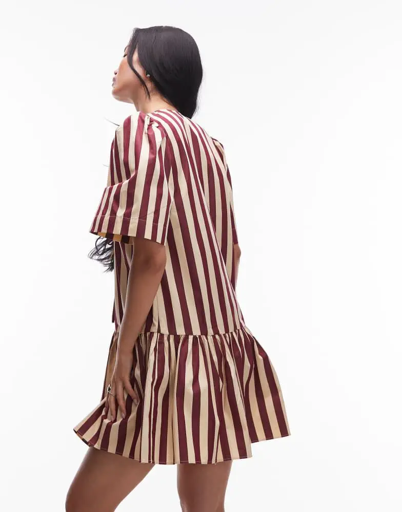 & Other Stories & Other Stories mini dress with drop waist and tie front in stripes 2