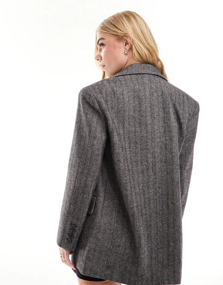 Bershka Bershka herringbone oversized blazer in grey 3