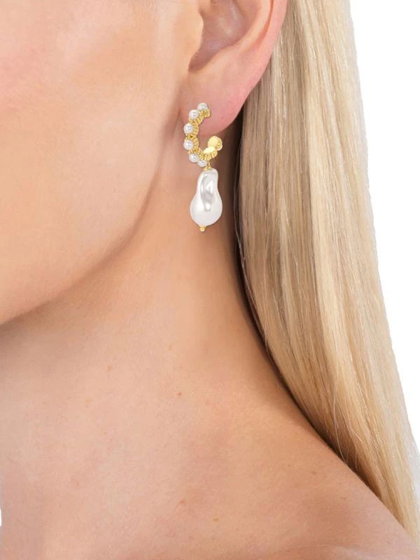 Eye Candy LA Luxe Anna 18K Goldplated Brass & Glass Pearl Drop Earrings 2