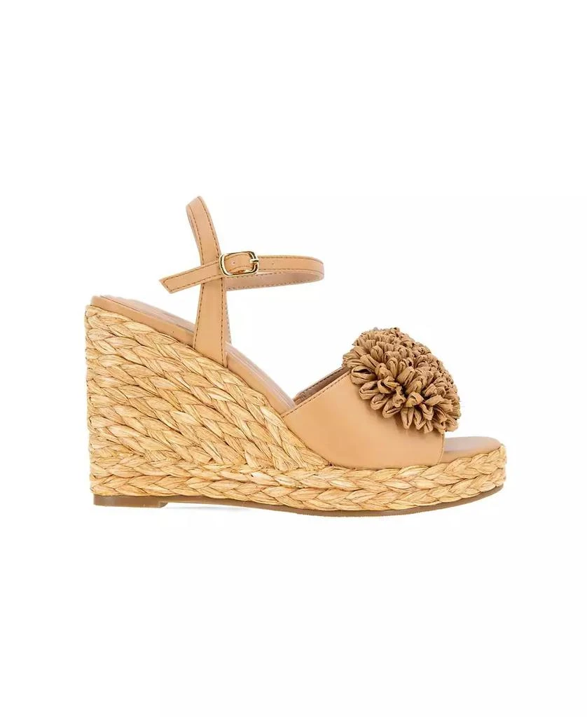 BCBG Women's Erika Raffia Flower Wedge Sandals 2