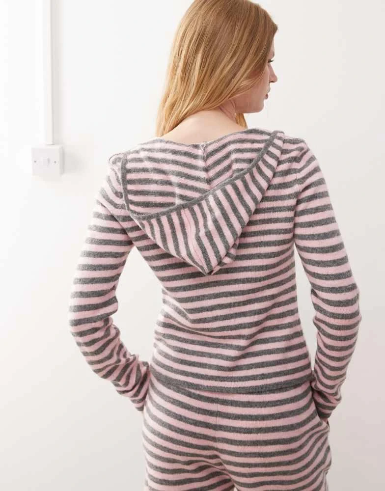 COLLUSION COLLUSION stripe knitted zip through hoodie in pink and grey 4