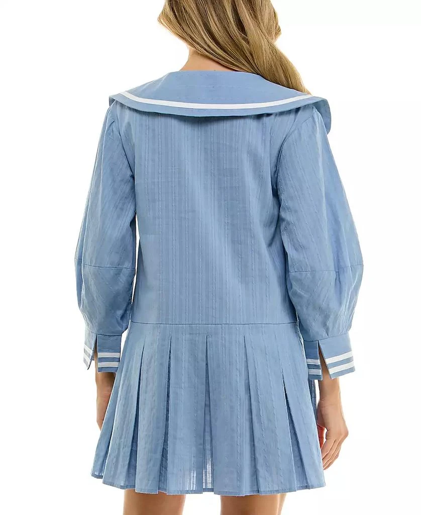 B Darlin Juniors' Cotton Contrast-Trim Pleated Dress 2