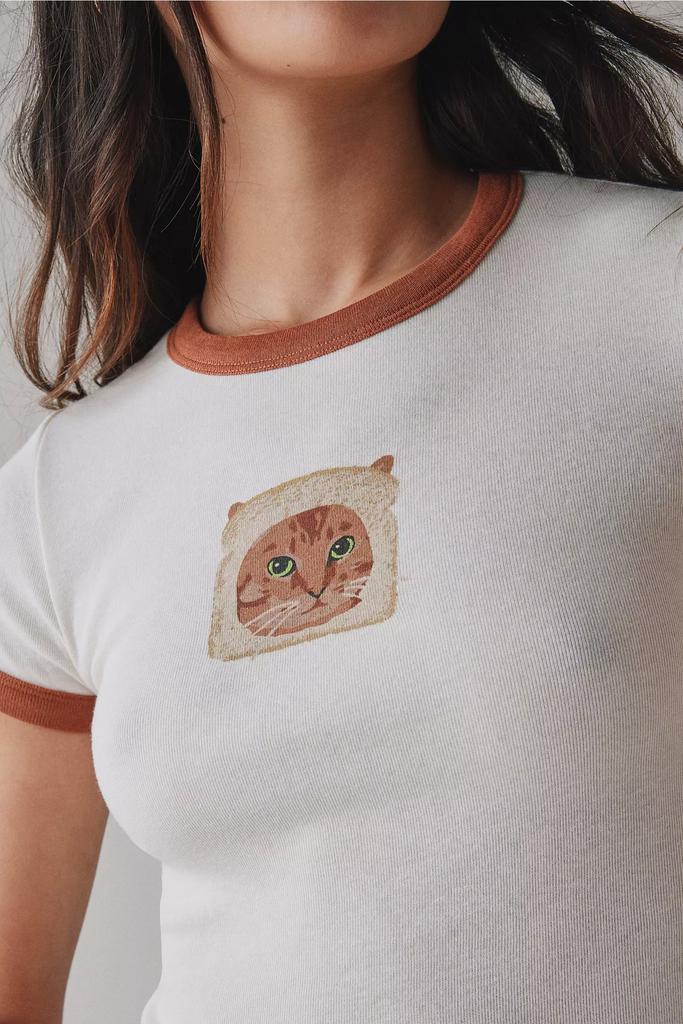 BDG BDG Too Perfect Toast Cat Graphic Ringer Baby Tee