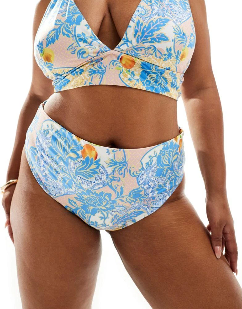 ASOS ASOS DESIGN Curve Hailey high leg high waist bikini bottom in baroque 1