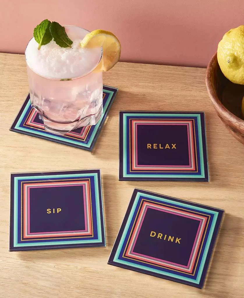 Trina Turk 4" D Cheers to You Glass Coaster Set, 4 Piece 5