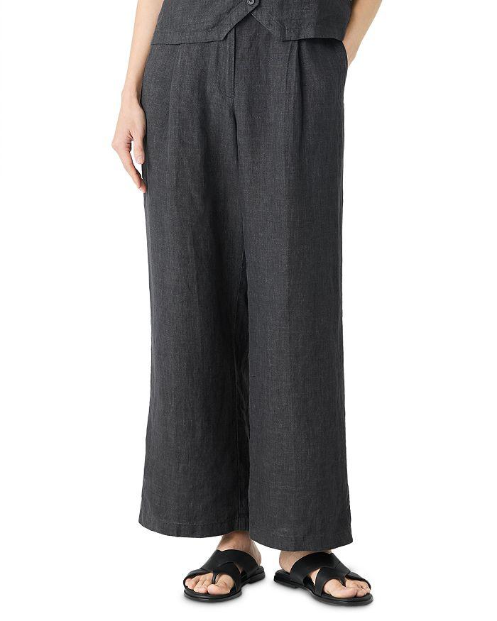 Eileen Fisher Washed Linen Délavé Pleated Wide Leg Pants