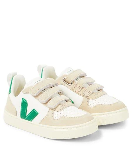 Veja V-10 suede-trimmed leather sneakers 1