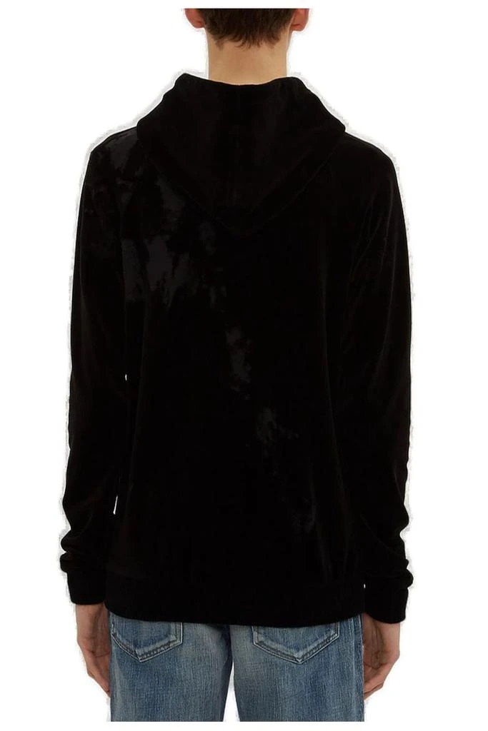 Yves Saint Laurent Saint Laurent Distressed Effect Drawstring Velvet Hoodie 2