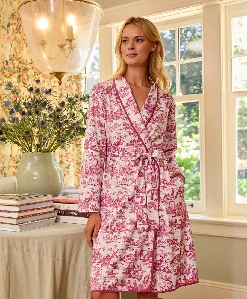 Brooks Brothers Brooks Brothers X LAKE Women's Belted Bathrobe in Claret Toile 2