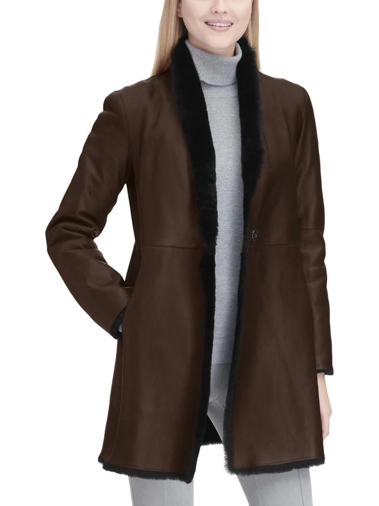 Calvin Klein Womens Lamb Shearling Reversible Leather Coat 1