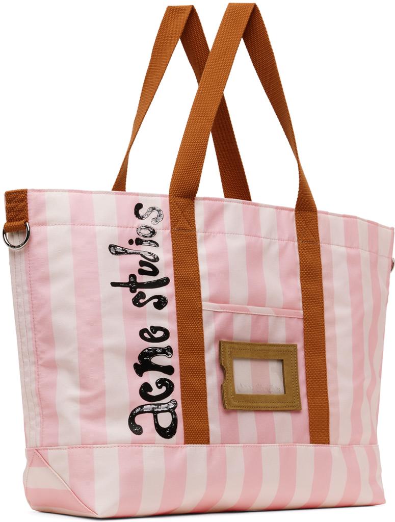 Acne Studios Pink & Off-White Striped Tote