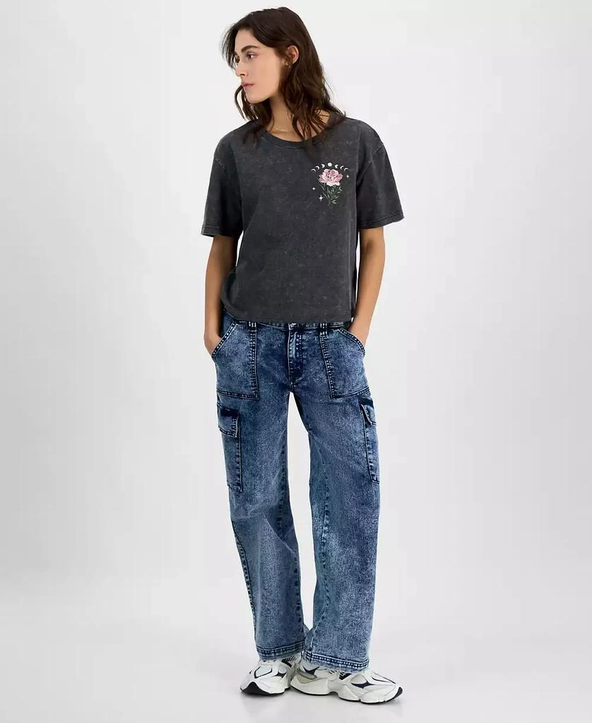 Rebellious One Juniors' Celestial Rose Mineral Wash Graphic T-Shirt 3
