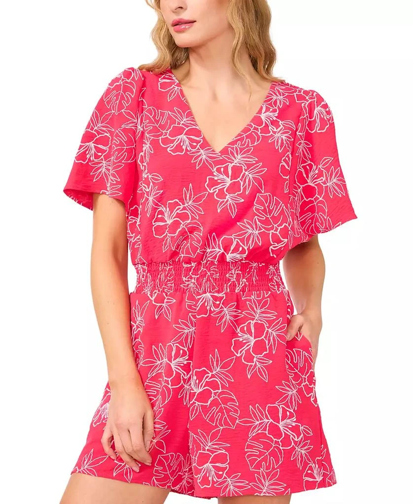 CeCe Women's V-Neck Smocked-Waist Flutter-Sleeve Romper 2