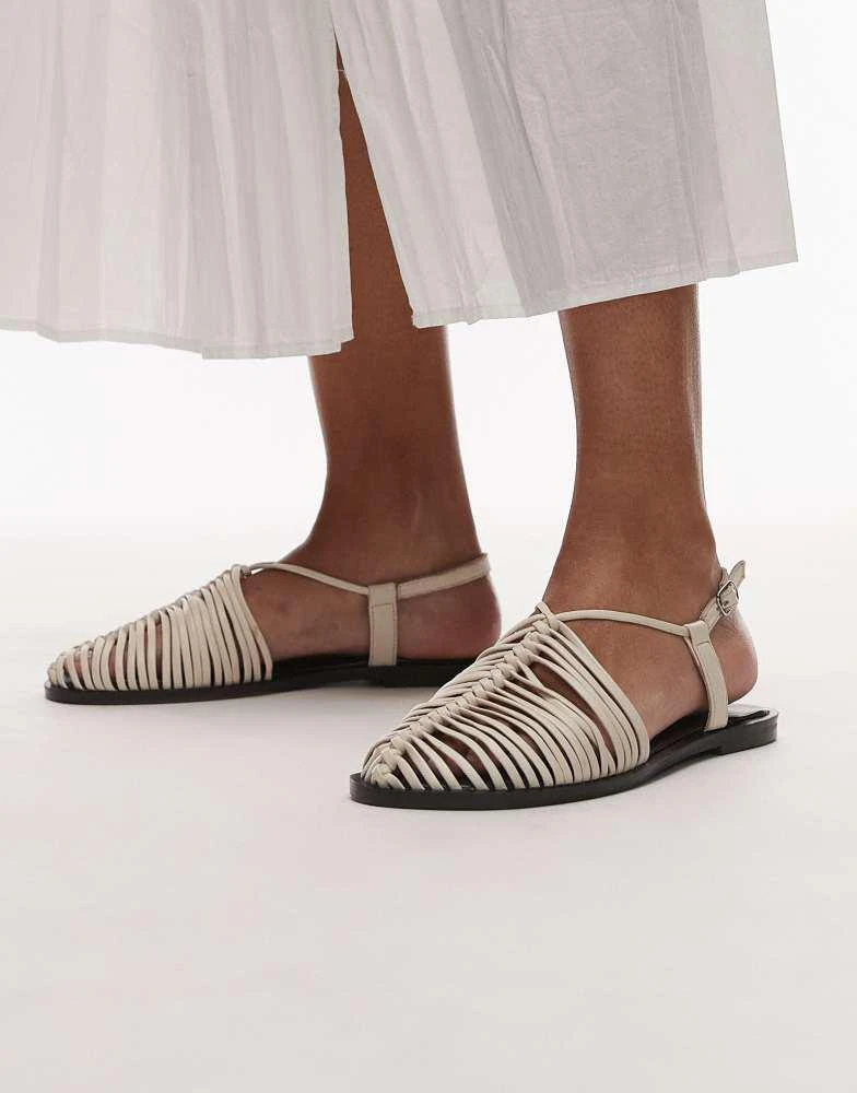 Topshop Topshop Aidan leather weave tie up flat shoe in off white 1
