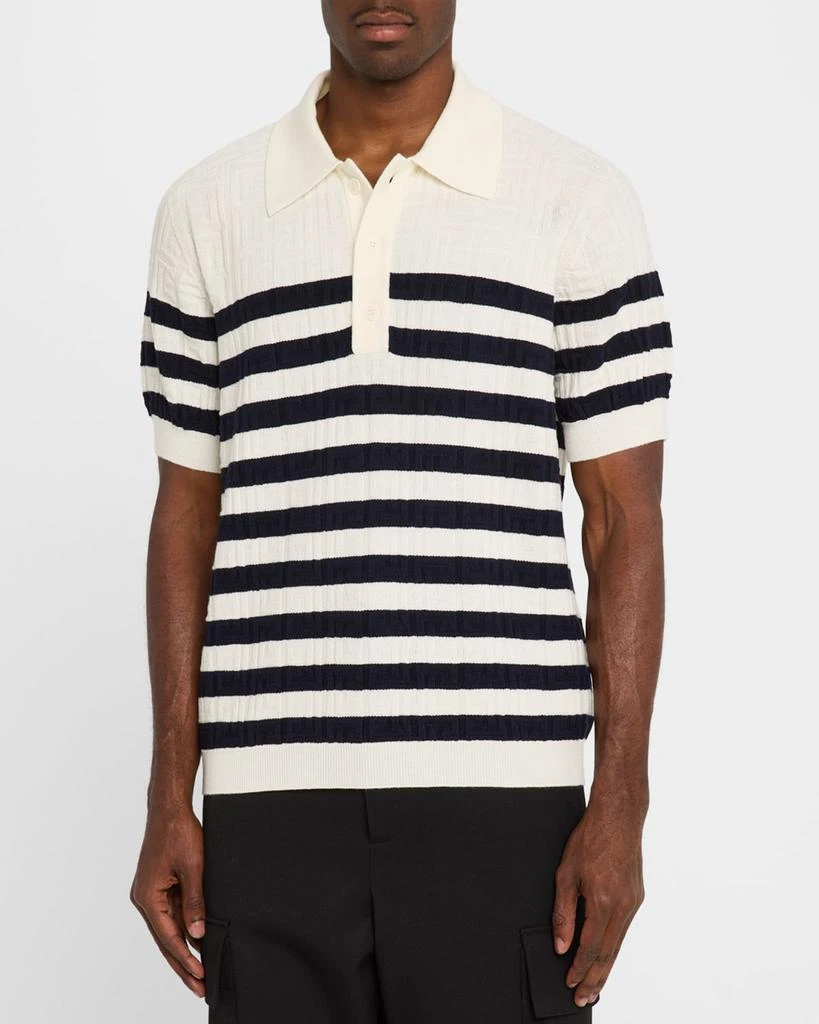 Balmain Men's Monogram Sailor-Stripe Polo Shirt 4