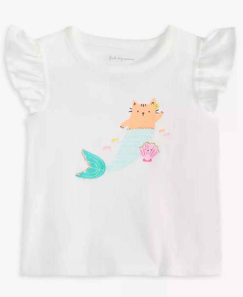First Impressions Baby Girls Kitty Mermaid Graphic Flutter-Sleeve Top, Exclusively at Macy's