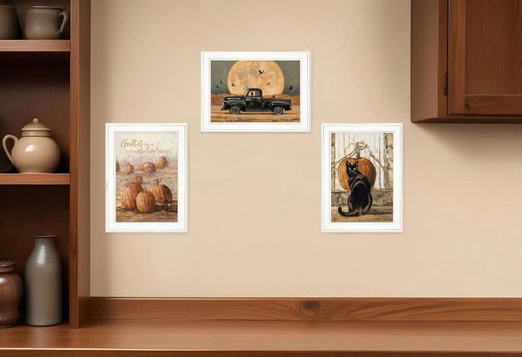Hivvago Set Of Three Harvest Moon White Framed Print Kitchen Wall Art