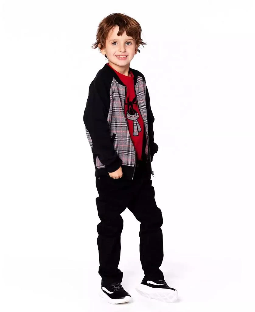 Deux par Deux Baby Boy Bi-Material Zip Front Jacket Gray and Black Plaid - Baby 2