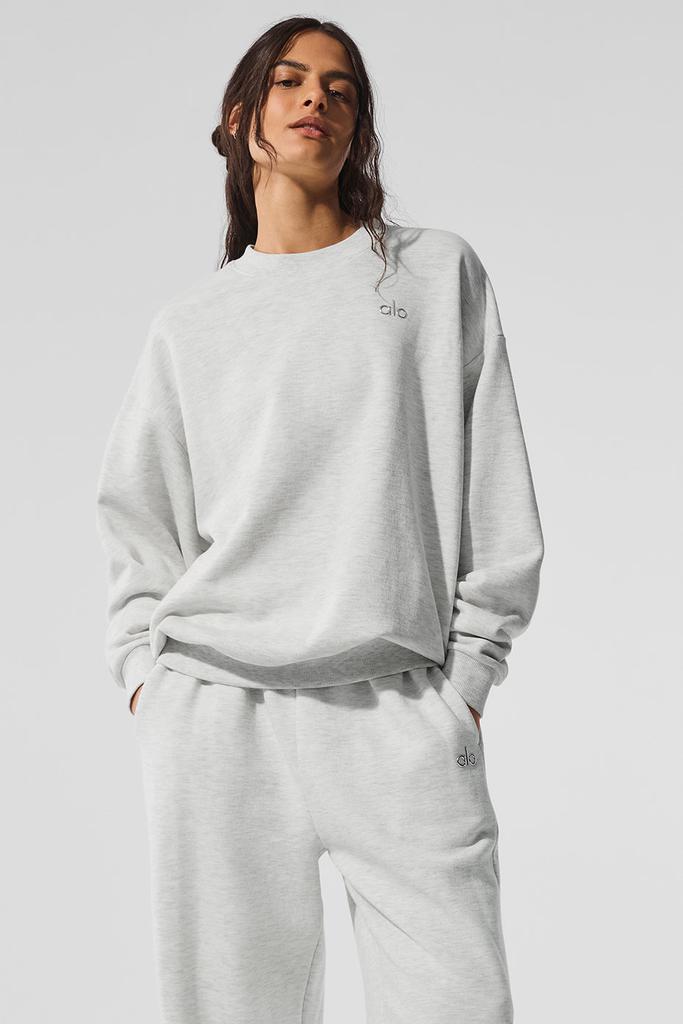 Alo Accolade Crew Neck Pullover - White Heather - Hoodies - Free