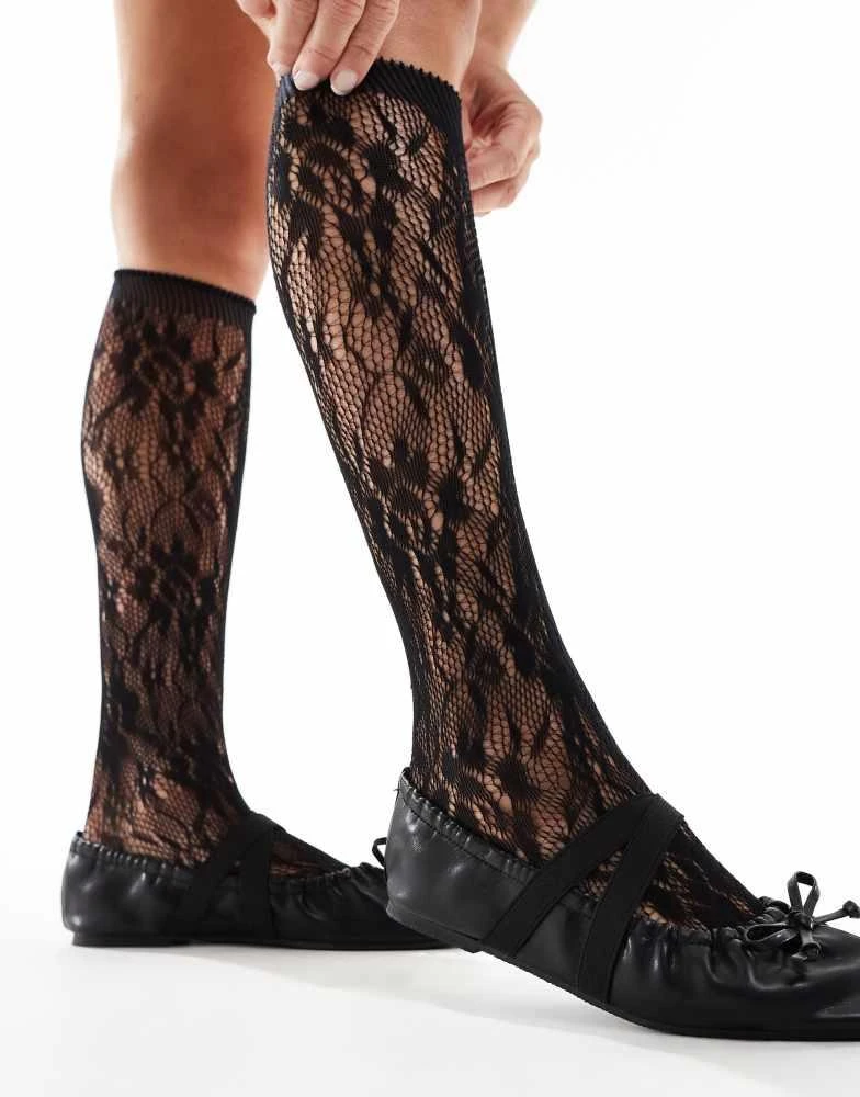 ASOS ASOS DESIGN knee high socks in black lace 1