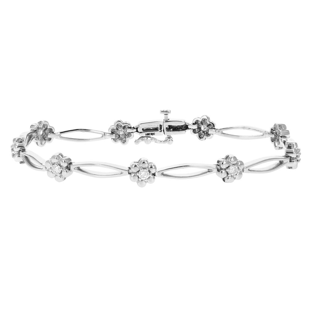 Vir Jewels 1/2 cttw SI2-I1 Diamond Bracelet 10K White Gold Flower Shape Clover 6.5 Inch