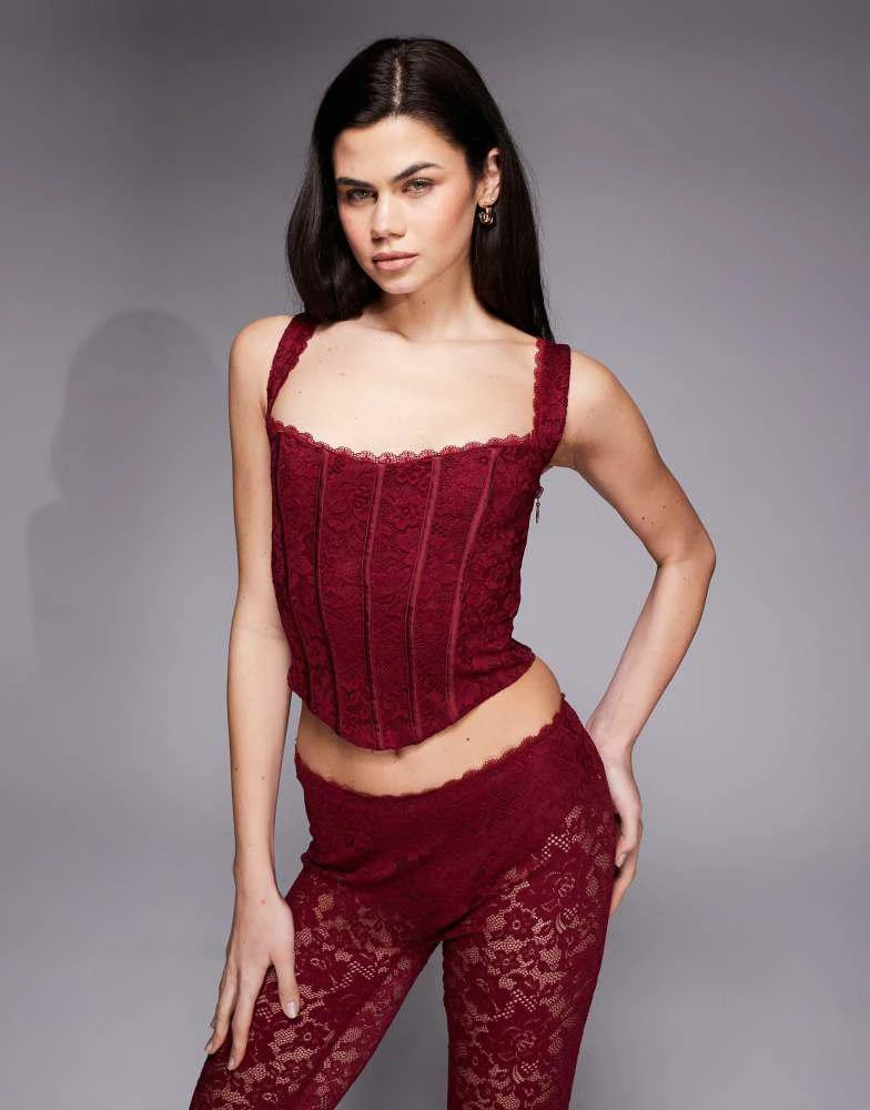Oh Polly Oh Polly lace square neck corset in cherry red