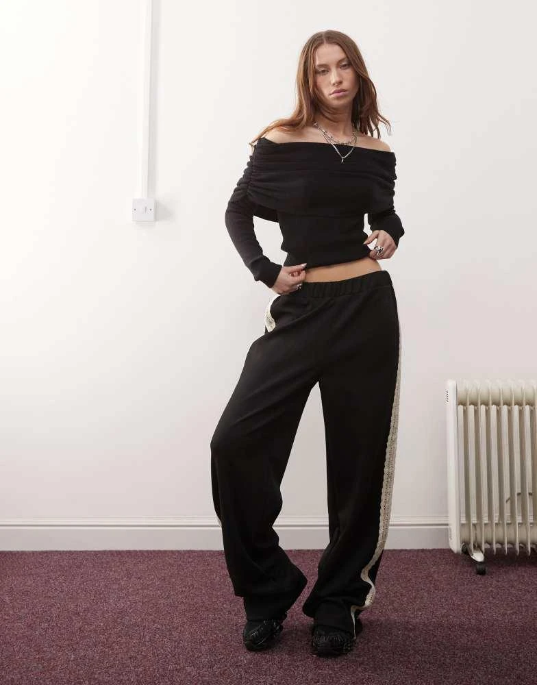 Reclaimed Vintage Reclaimed Vintage scuba lace trim jogger in black 1