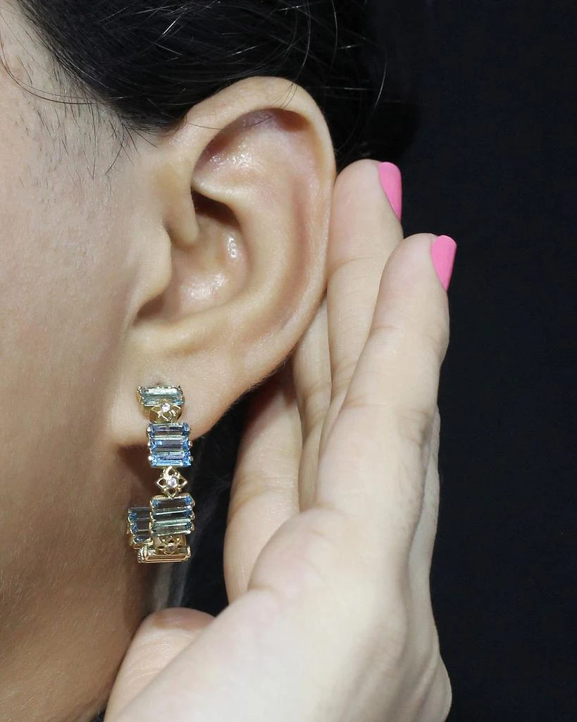 Stephen Dweck 18K Yellow Gold Diamond and Baguette Swiss Blue Topaz Hoop Earrings 2