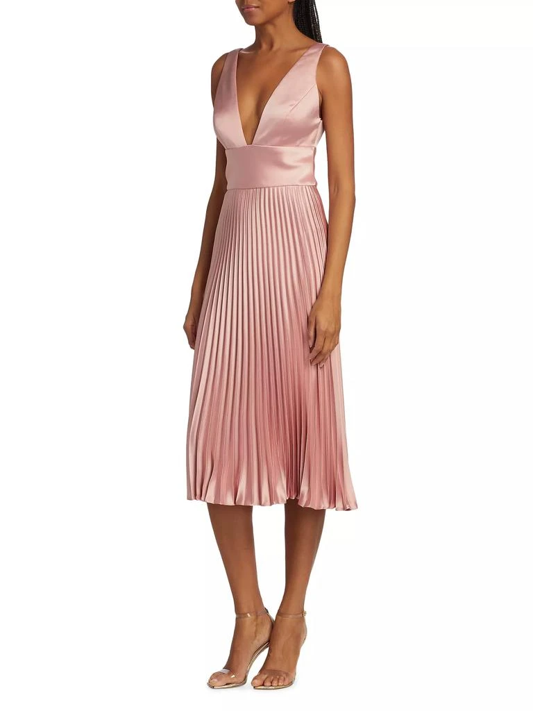 Amsale Satin V-Neck Pleated Midi-Dress 4
