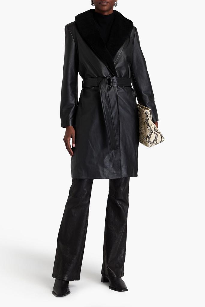 Muubaa Belted shearling-trimmed leather coat
