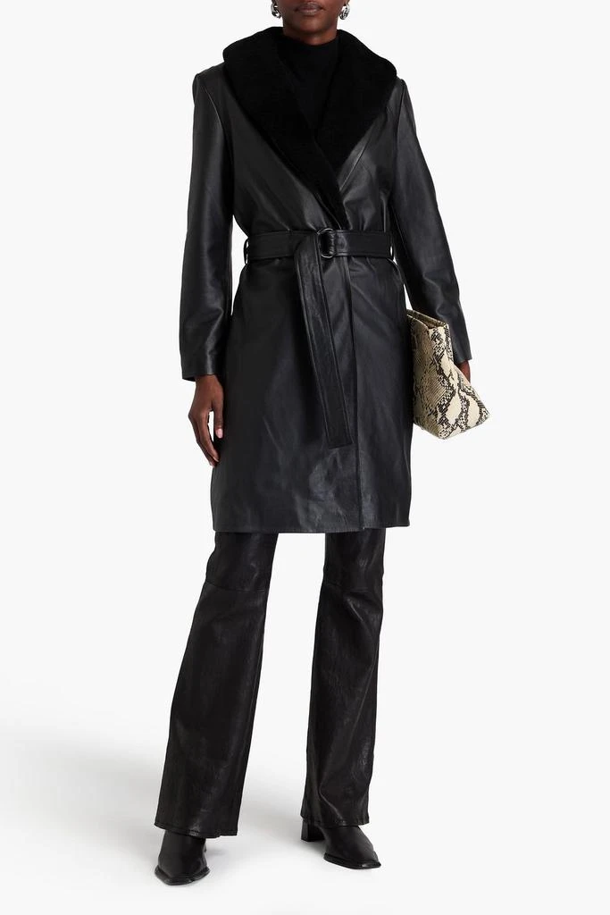 Muubaa Belted shearling-trimmed leather coat 2