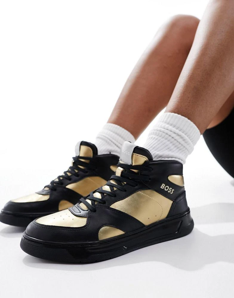 Hugo Boss BOSS Baltimore hi-top trainers in black and gold 1