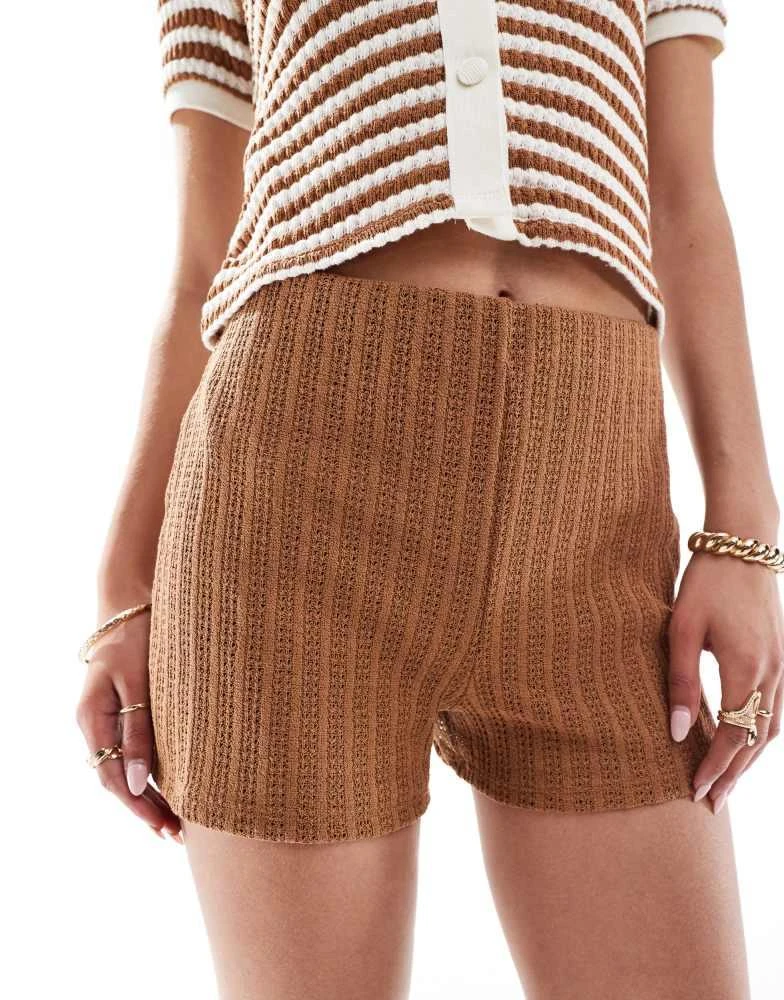 Mango Mango mini knitted co-ord shorts in brown 2