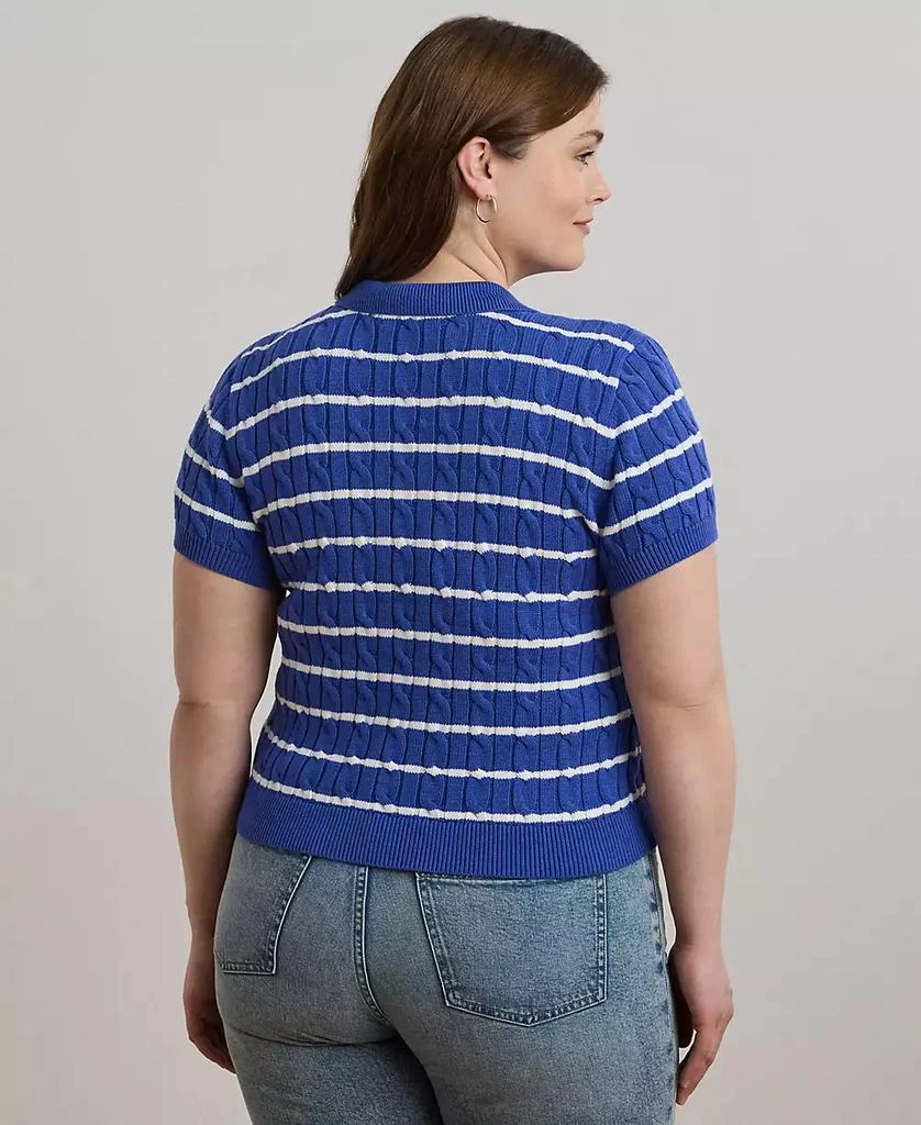 Ralph Lauren Plus Size Striped Cable-Knit Cotton Polo Sweater 2