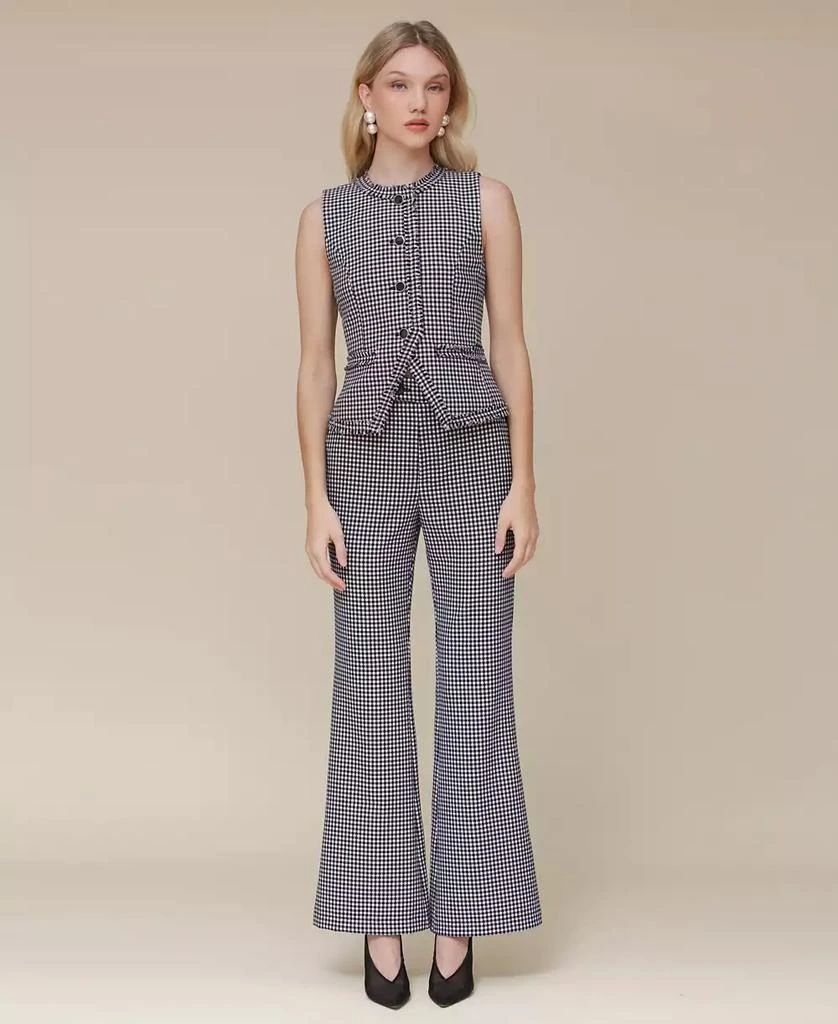 Avec Les Filles Women's Checked Fringed Cutaway Vest 4